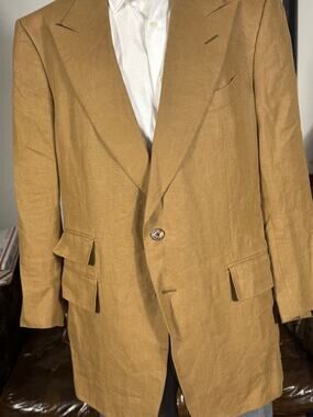 Tom Ford Tobacco Brown Linen Peak Lapel Blazer Suit jacket 56 46R US Shelton